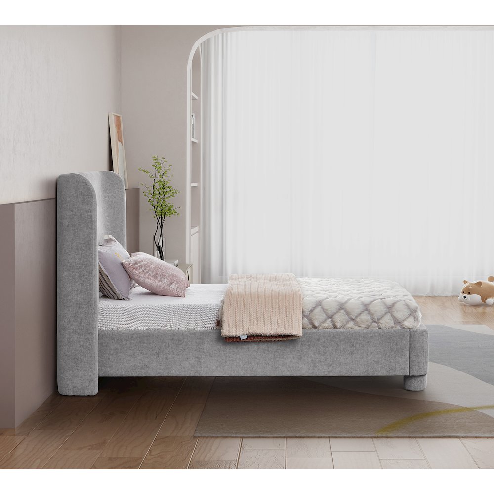 Penny Light Grey Chenille Fabric Twin Bed