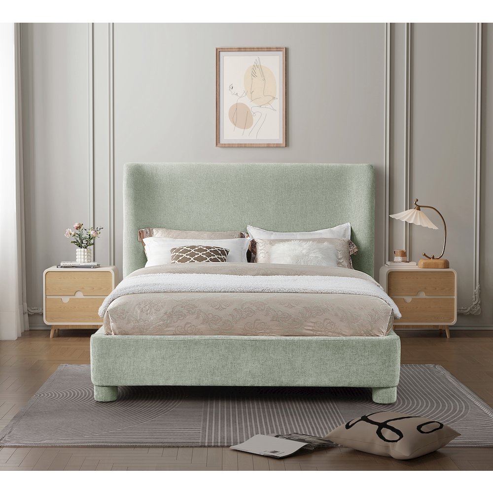 Penny Mint Green Chenille Fabric King Bed