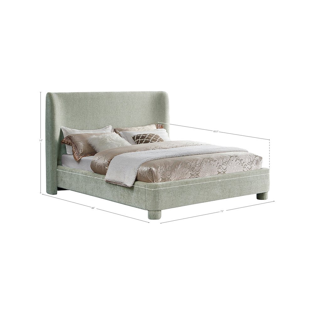 Penny Mint Green Chenille Fabric Queen Bed