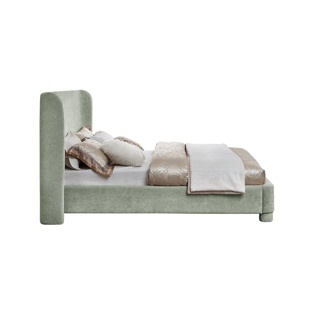 Penny Mint Green Chenille Fabric Queen Bed