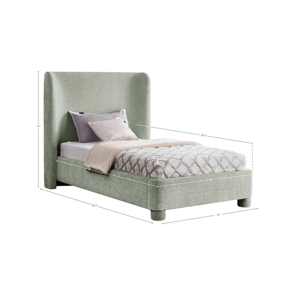 Penny Mint Green Chenille Fabric Twin Bed