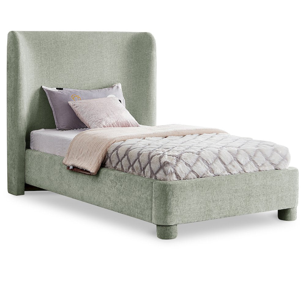 Penny Mint Green Chenille Fabric Twin Bed