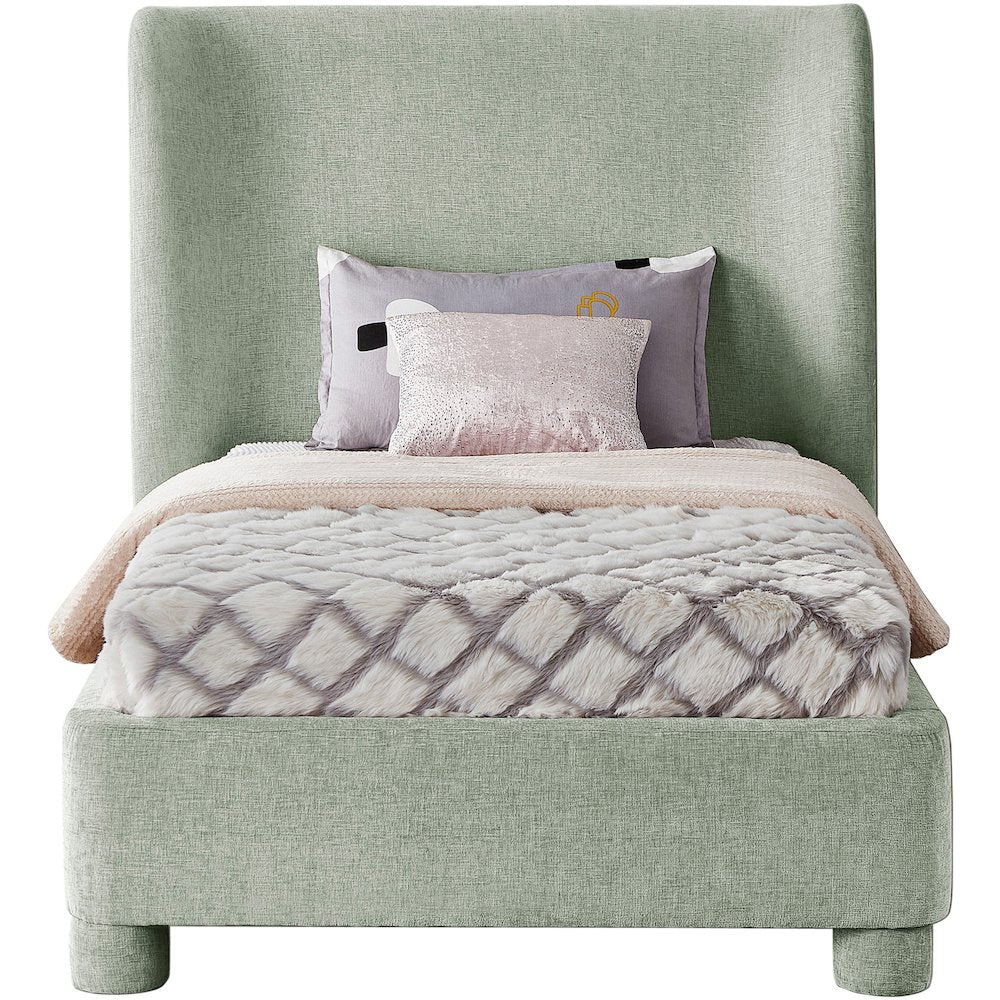 Penny Mint Green Chenille Fabric Twin Bed