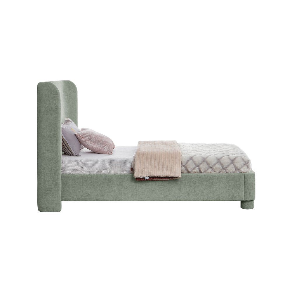 Penny Mint Green Chenille Fabric Twin Bed