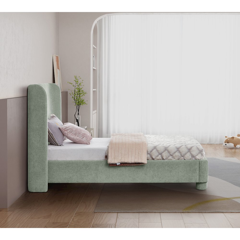 Penny Mint Green Chenille Fabric Twin Bed