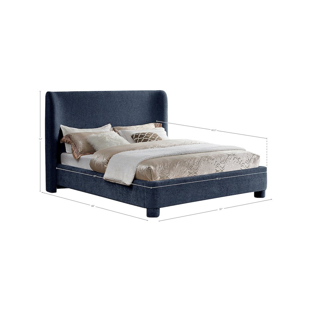 Penny Navy Chenille Fabric King Bed