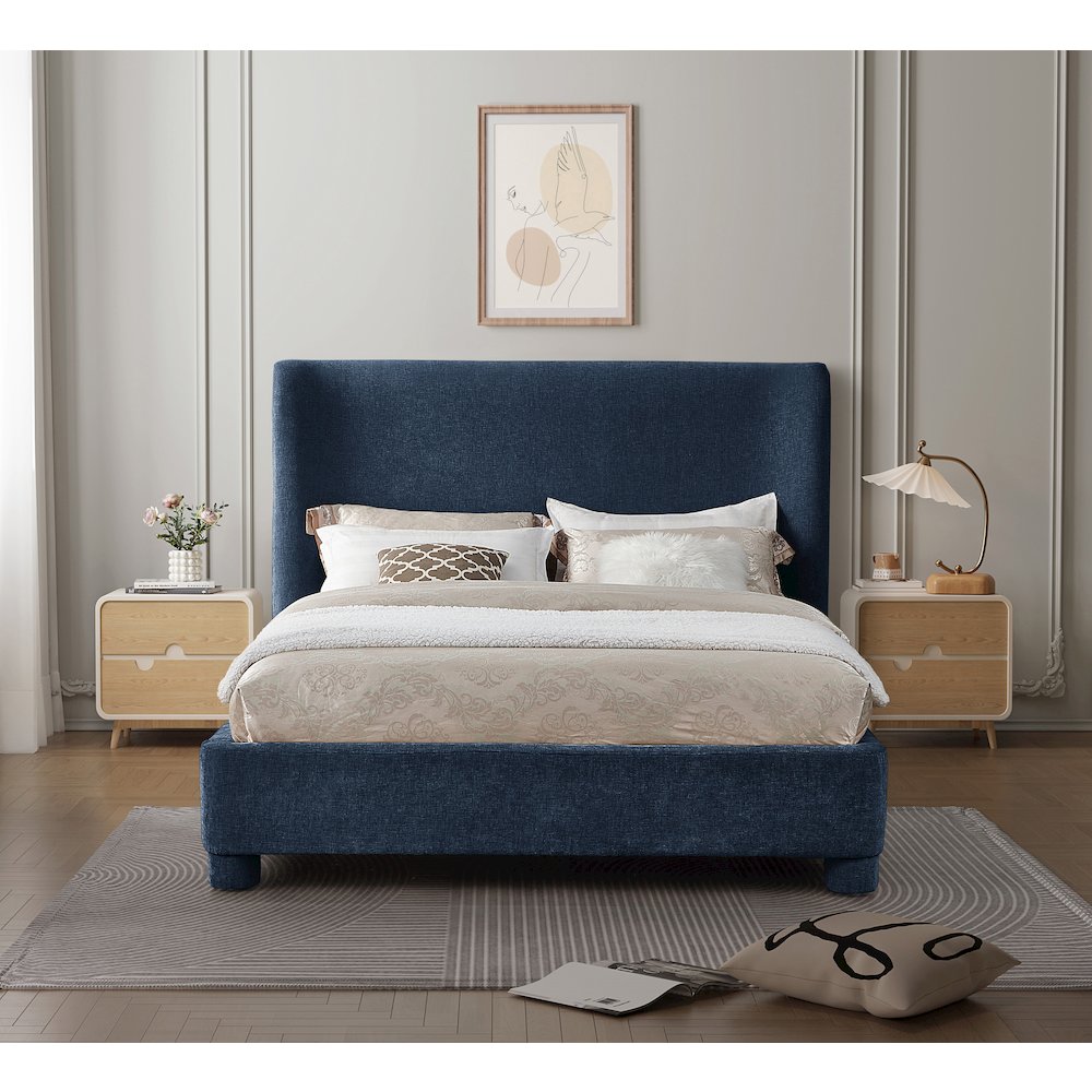 Penny Navy Chenille Fabric King Bed