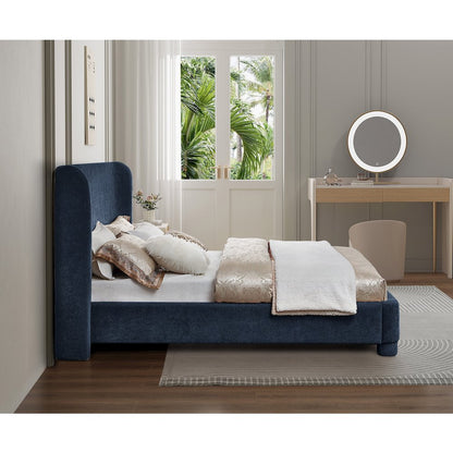 Penny Navy Chenille Fabric King Bed