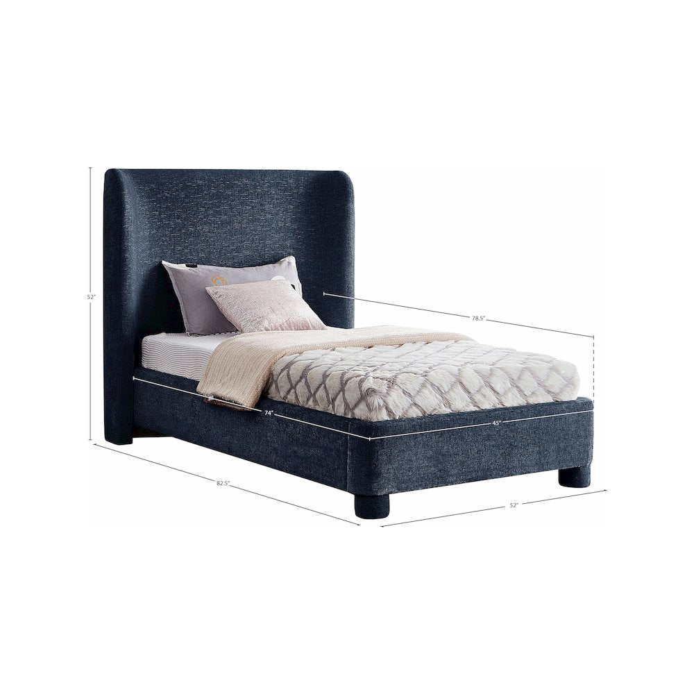 Penny Navy Chenille Fabric Twin Bed