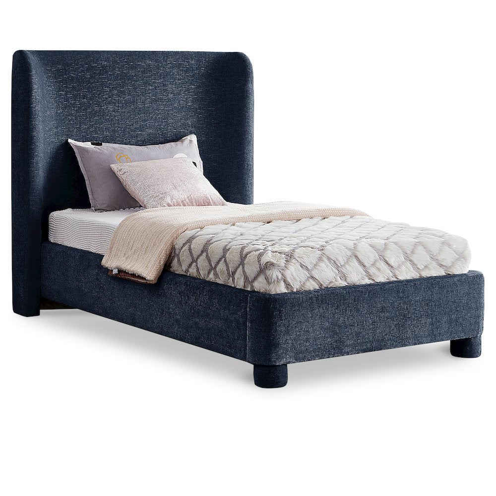 Penny Navy Chenille Fabric Twin Bed