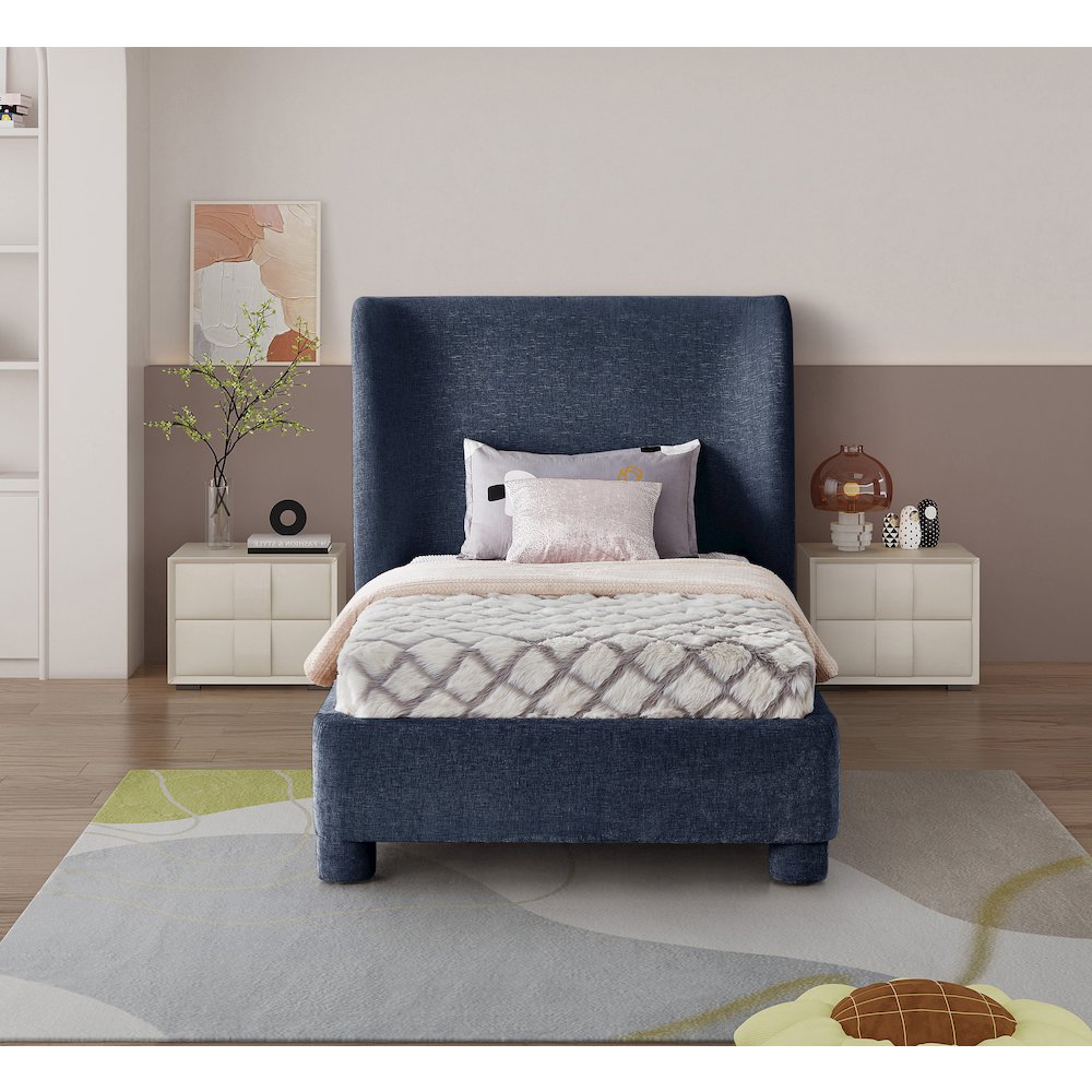 Penny Navy Chenille Fabric Twin Bed