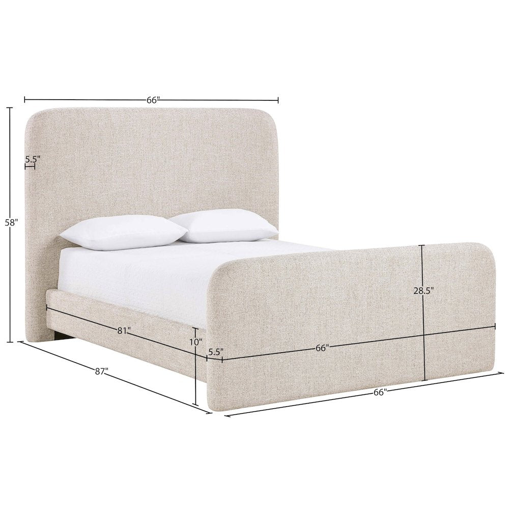 Fira Beige Linen Textured Fabric Upholstered Full Bed