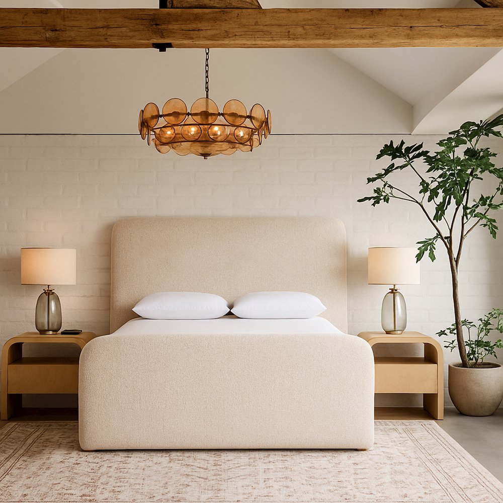 Fira Beige Linen Textured Fabric Upholstered Full Bed