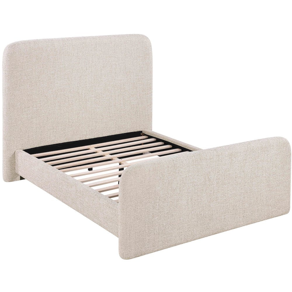 Fira Beige Linen Textured Fabric Upholstered Full Bed