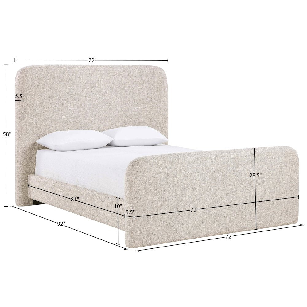 Fira Beige Linen Textured Fabric Upholstered Queen Bed