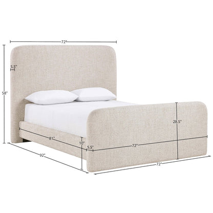 Fira Beige Linen Textured Fabric Upholstered Queen Bed