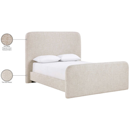 Fira Beige Linen Textured Fabric Upholstered Queen Bed