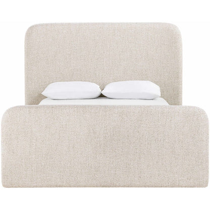 Fira Beige Linen Textured Fabric Upholstered Queen Bed