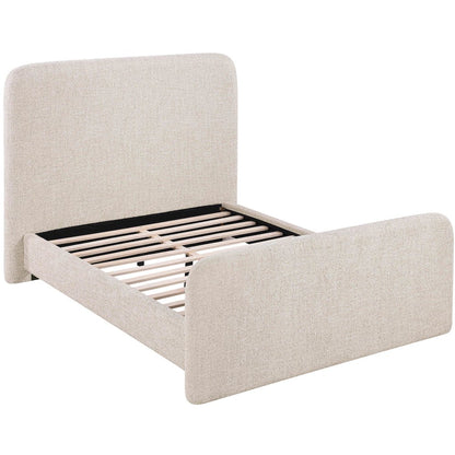Fira Beige Linen Textured Fabric Upholstered Queen Bed