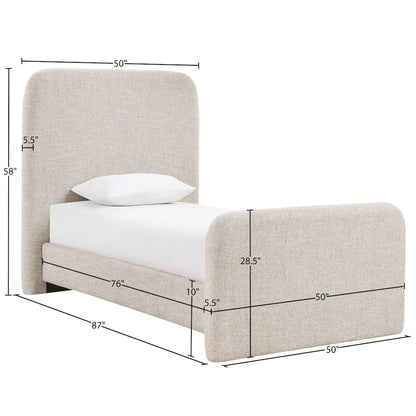 Fira Beige Linen Textured Fabric Upholstered Twin Bed