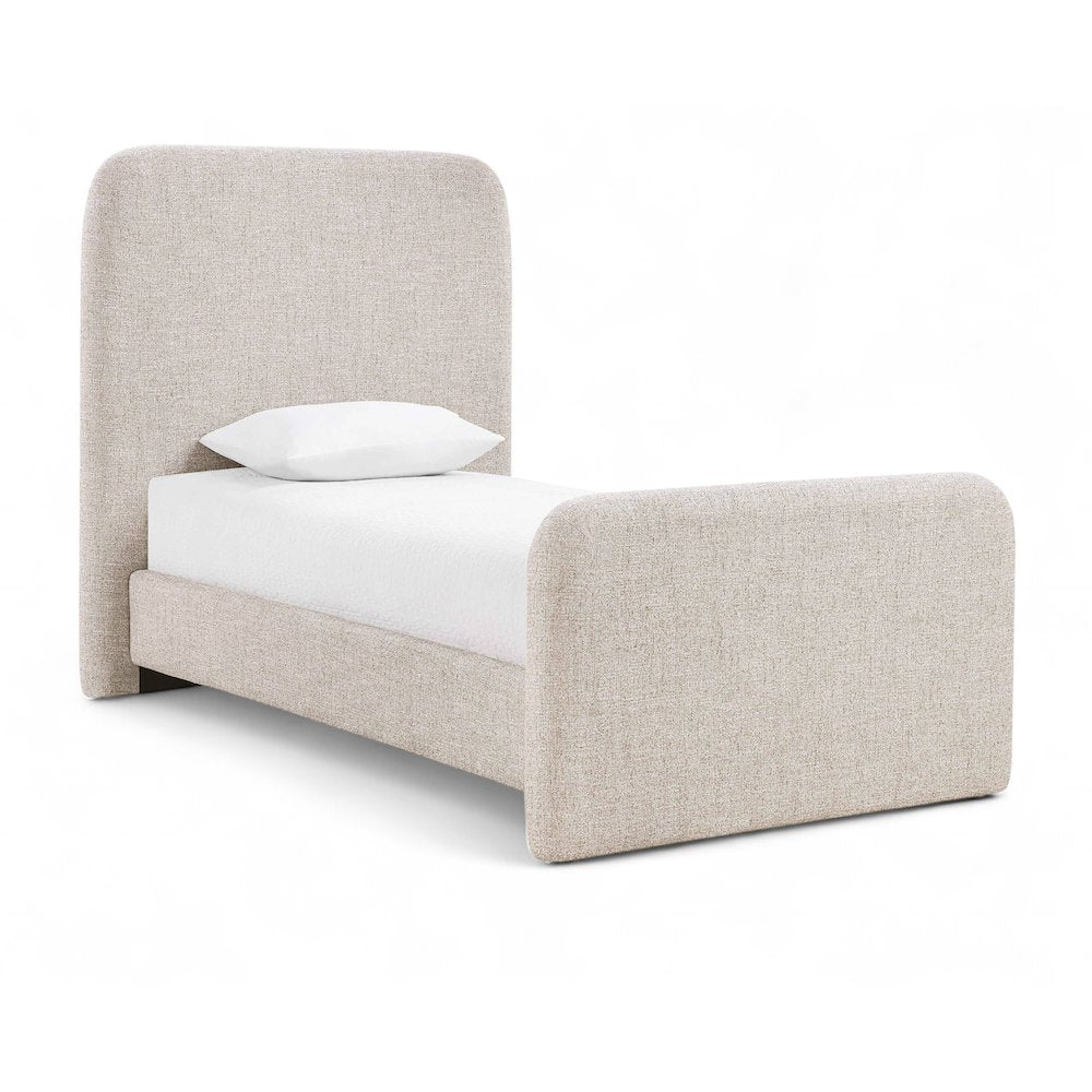 Fira Beige Linen Textured Fabric Upholstered Twin Bed