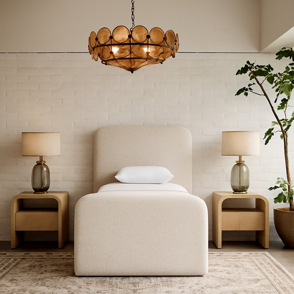 Fira Beige Linen Textured Fabric Upholstered Twin Bed