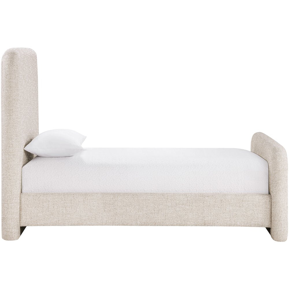 Fira Beige Linen Textured Fabric Upholstered Twin Bed