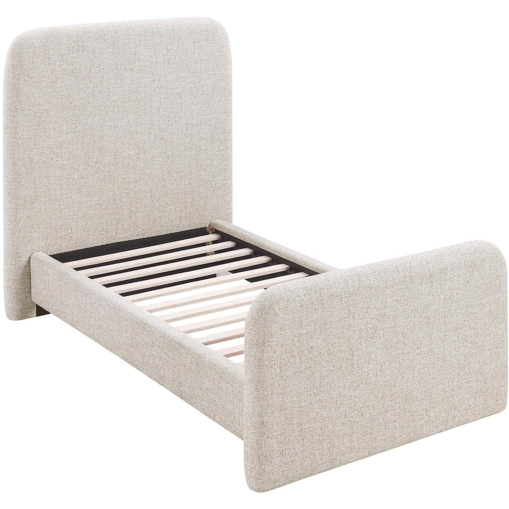 Fira Beige Linen Textured Fabric Upholstered Twin Bed