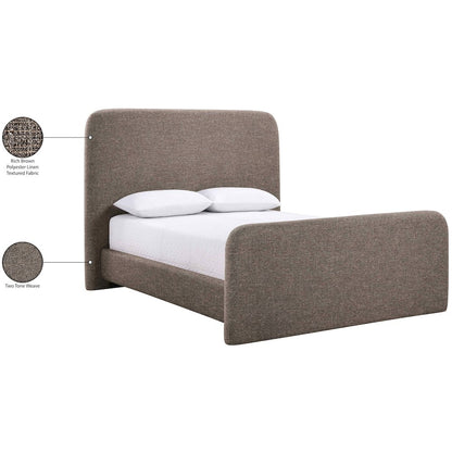 Fira Brown Linen Textured Fabric Upholstered Full Bed