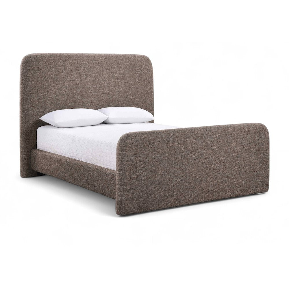 Fira Brown Linen Textured Fabric Upholstered Full Bed