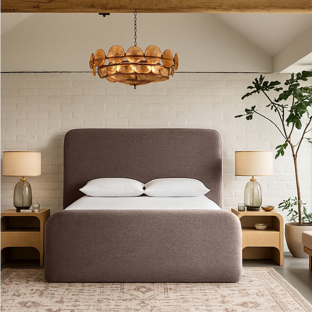 Fira Brown Linen Textured Fabric Upholstered Full Bed