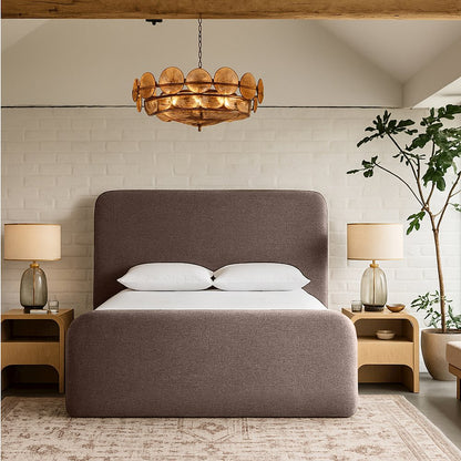 Fira Brown Linen Textured Fabric Upholstered Full Bed
