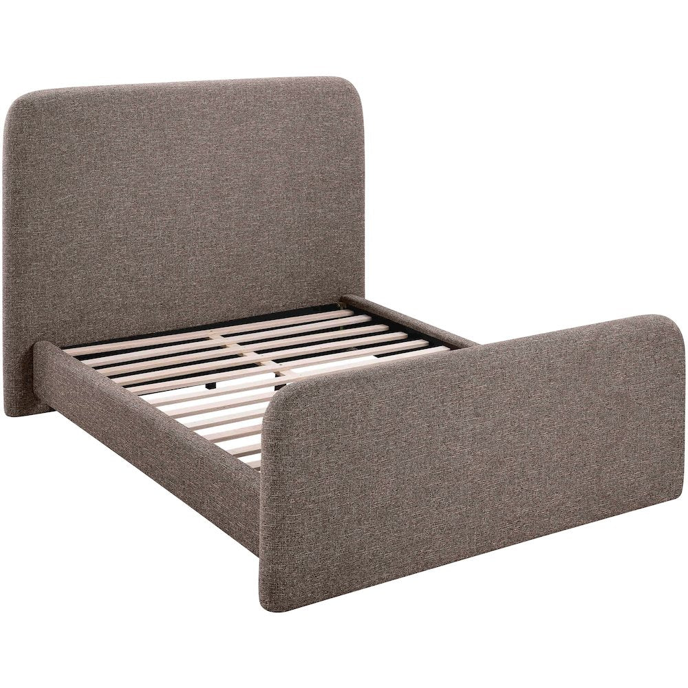 Fira Brown Linen Textured Fabric Upholstered Full Bed