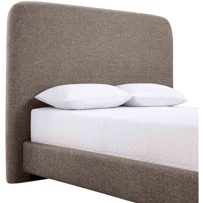 Fira Brown Linen Textured Fabric Upholstered Full Bed