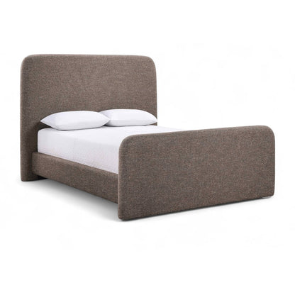 Fira Brown Linen Textured Fabric Upholstered King Bed