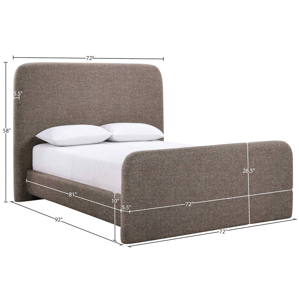 Fira Brown Linen Textured Fabric Upholstered Queen Bed