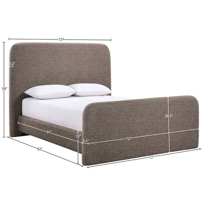 Fira Brown Linen Textured Fabric Upholstered Queen Bed