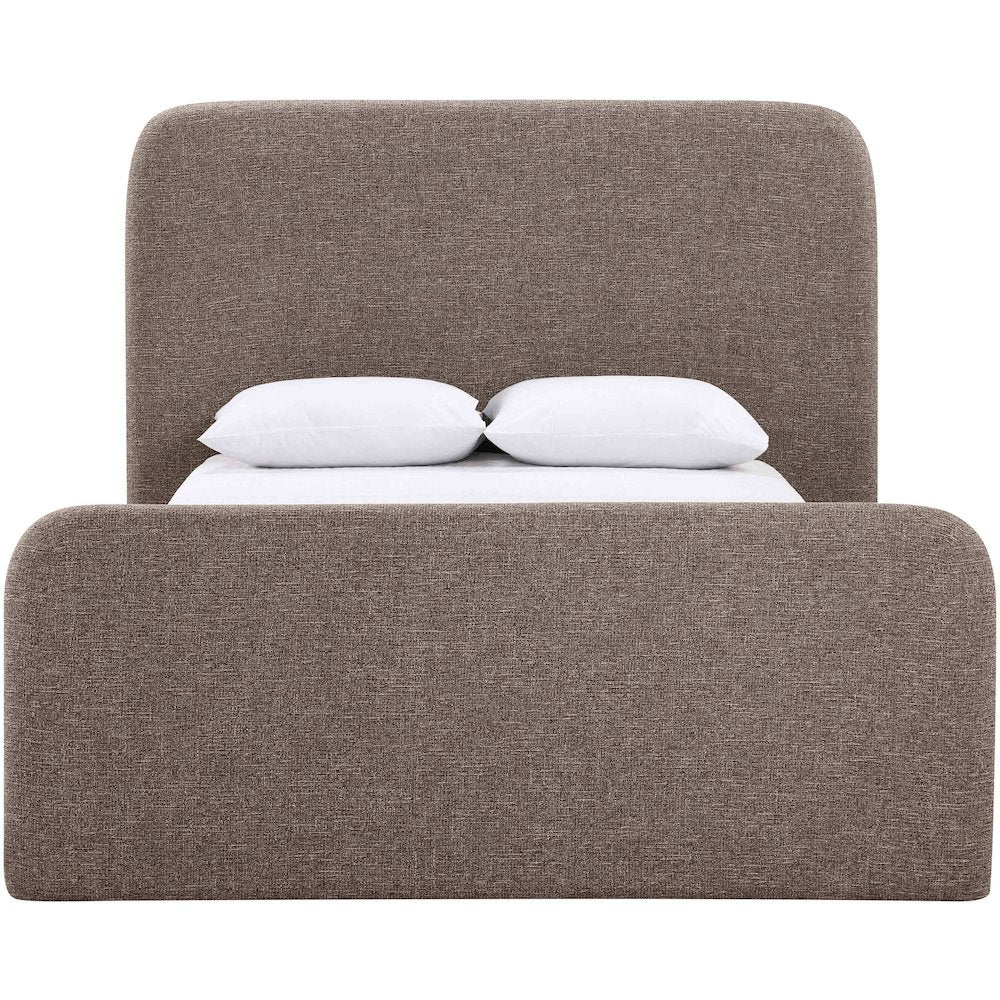 Fira Brown Linen Textured Fabric Upholstered Queen Bed