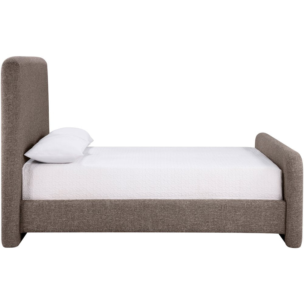 Fira Brown Linen Textured Fabric Upholstered Queen Bed