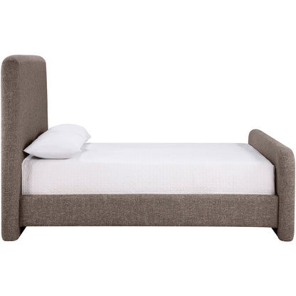 Fira Brown Linen Textured Fabric Upholstered Queen Bed