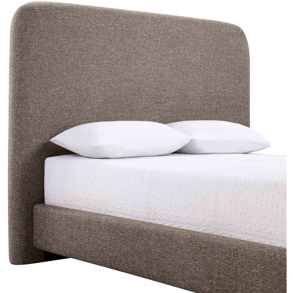 Fira Brown Linen Textured Fabric Upholstered Queen Bed