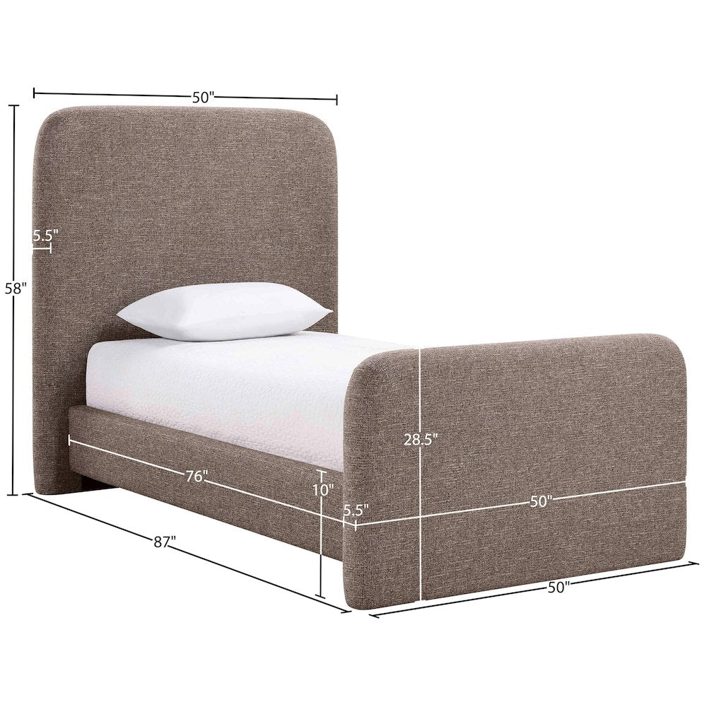 Fira Brown Linen Textured Fabric Upholstered Twin Bed