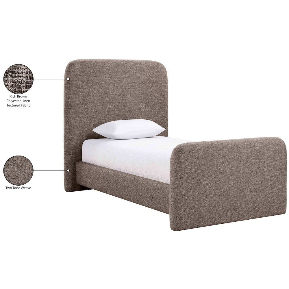 Fira Brown Linen Textured Fabric Upholstered Twin Bed