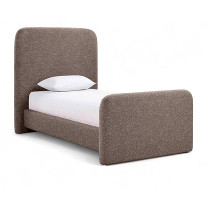 Fira Brown Linen Textured Fabric Upholstered Twin Bed