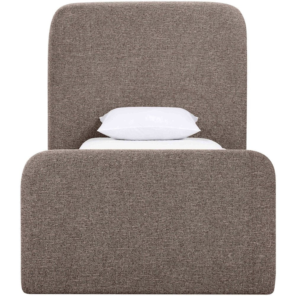 Fira Brown Linen Textured Fabric Upholstered Twin Bed