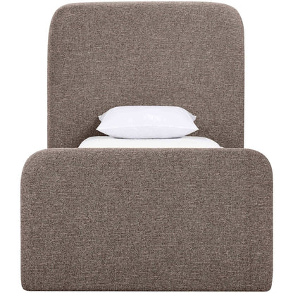 Fira Brown Linen Textured Fabric Upholstered Twin Bed