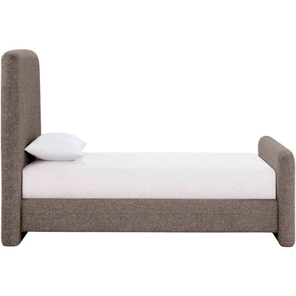 Fira Brown Linen Textured Fabric Upholstered Twin Bed
