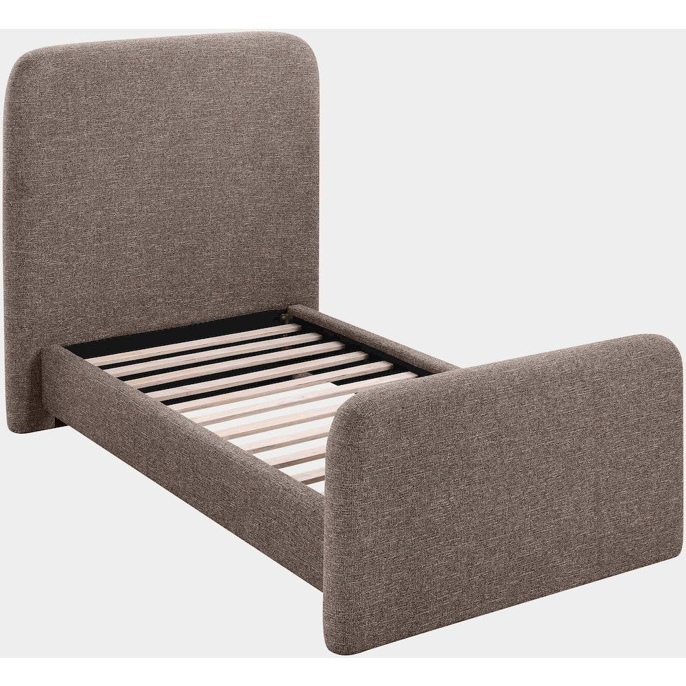 Fira Brown Linen Textured Fabric Upholstered Twin Bed