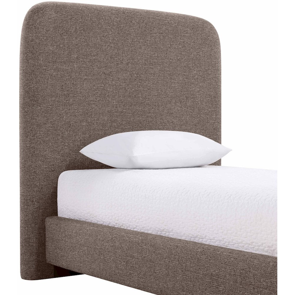 Fira Brown Linen Textured Fabric Upholstered Twin Bed