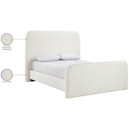 Fira Cream Linen Textured Fabric Upholstered Full Bed